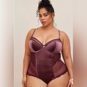 New! TORRID Curve Burgundy Wine Velour/Lace Bodysuit